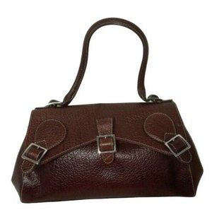 Cynthia Rowley Bag, Trapezoid Top Handle Purse, Brown Leather Handbag, Textured